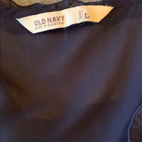 🦋 Sheer, Ruffle Navy Button Down Blouse - Picture 10 of 10